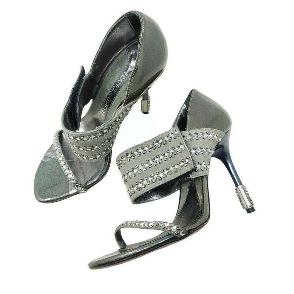 Francesco Sacco Silver-Gray Crystal Strap Open-Toe Heels